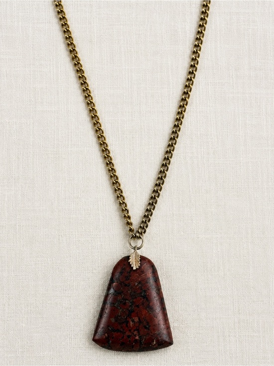 Jewelry - Red Stone Pendant Necklace Gold Tone Chain Leaf Accent Boho Artisan